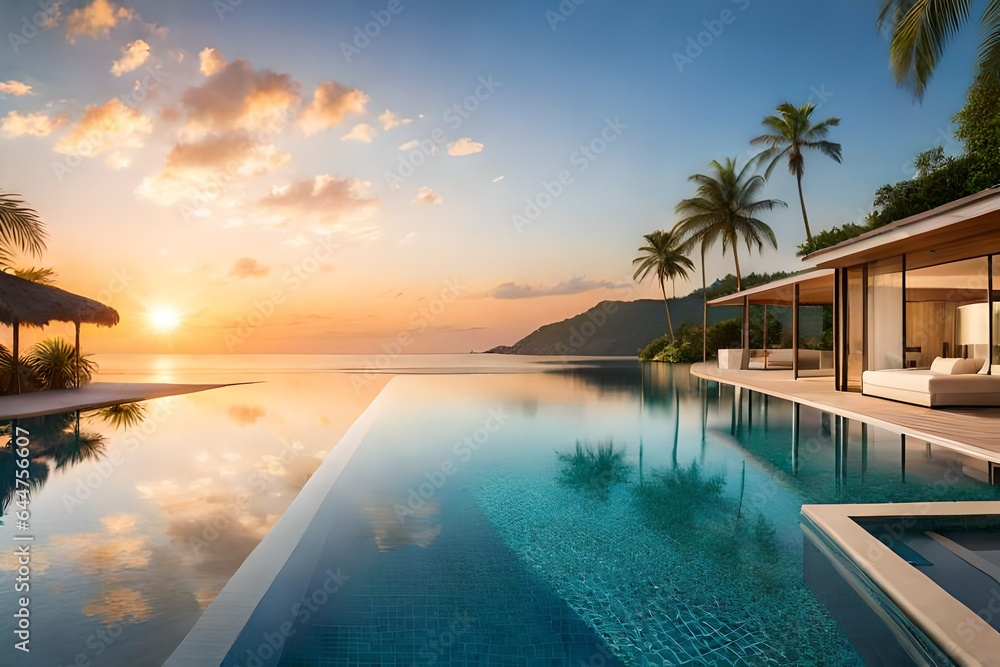 Fototapeta premium pool at sunset Generated Ai