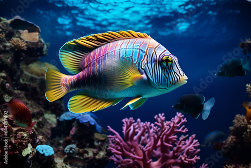 Coral reef and colorful fish. Underwater life