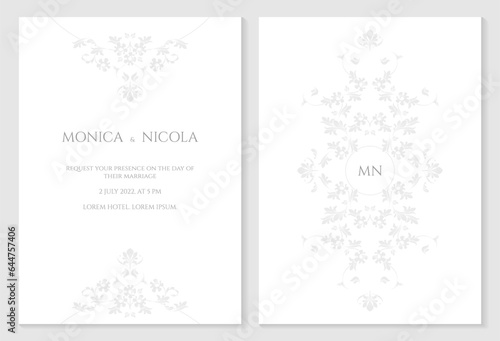 Frame with floral monogram. Ornamental border and monogram.  Elegant wedding invitation card template. 