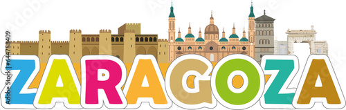 Картината върху платно Monuments of the city of Zaragoza, Spain.Tourism concept