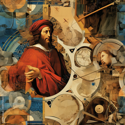 Leonardo Da Vinci themed art collage repeat mattern photo