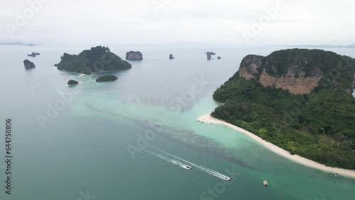 4K Aerial Footage of Koh Poda (Poda Island) in Ao Nang, Krabi, Thailand - Featuring Longtail Boats, White Sand Beaches and Crystal Clear Waters
