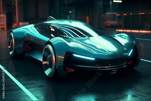 Futuristic eco and electricity sprot car in neon lights