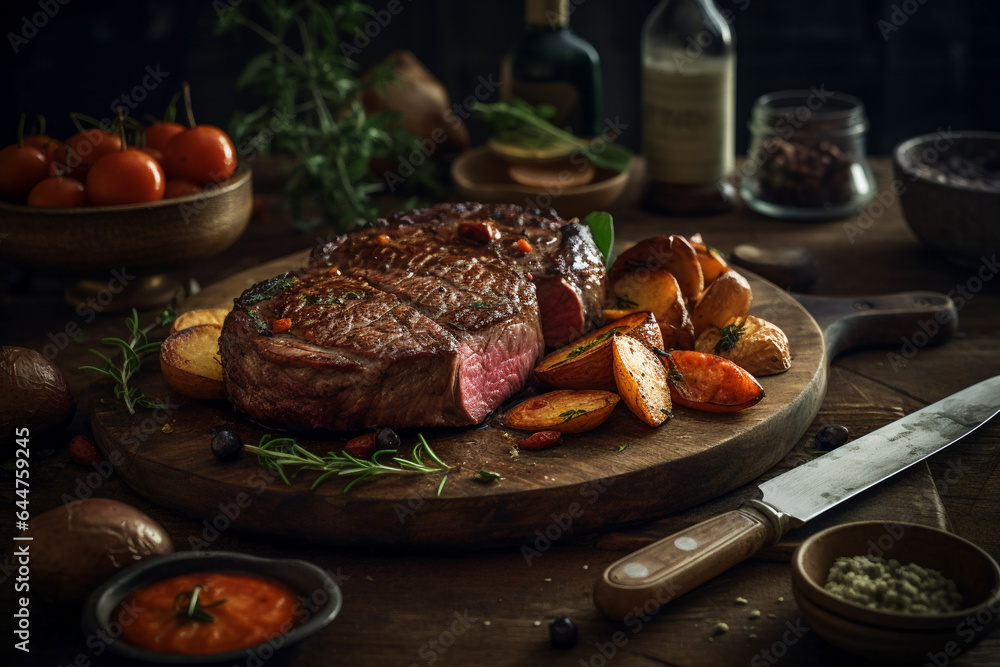 Juicy steak cooked to perfection. AI Generated Juicy steak cooked to perfection. AI Generated
