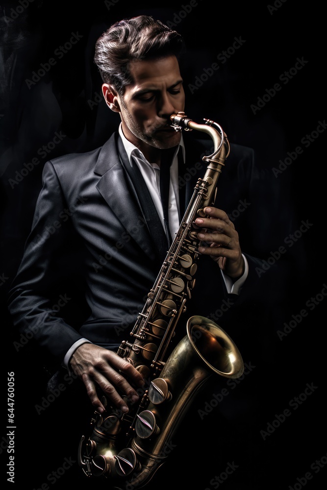 Naklejka premium Fictional Character Created By Generated AI.The Musician's Passion