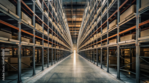 The Imposing Interior of a Massive Warehouse. Generative AI