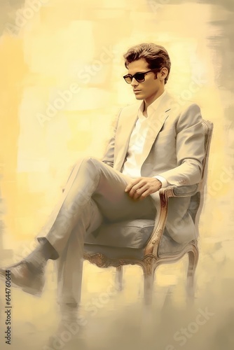 Fictional Character Created By Generated AI.Stylish Young Man in Suit and Sunglasses © shelbys