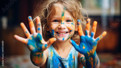 Smiling Boy with Paint.  Portrait of a Young Painter