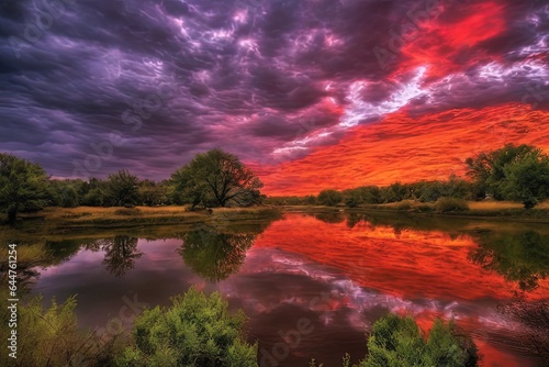 a beautiful sunset over the lake with colorful watera beautiful sunset over the lake with colorful watersunset on the river. photo