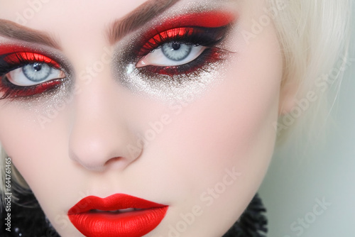 Smoky Eyes and Red Lips Revolt. Glamour with Attitude. AI Generated