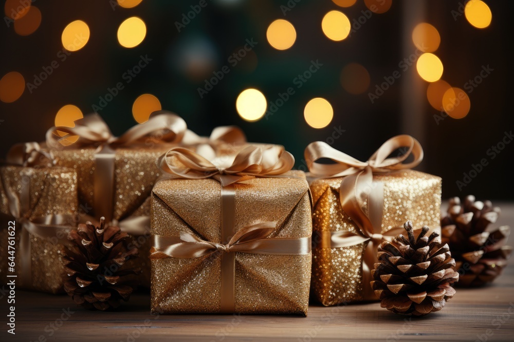 Golden Gift Boxes with Ribbon Golden Gift Boxes with Ribbon