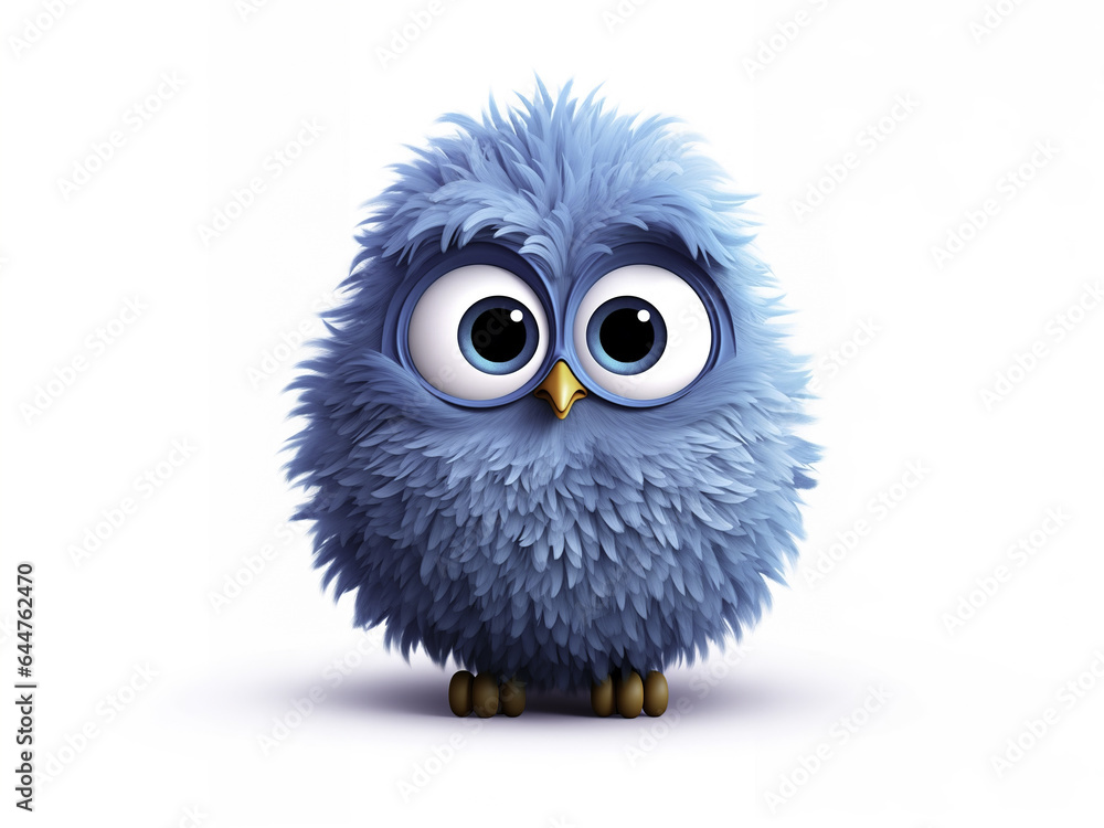 Pastel Blue Fluffy Circle Owl: Unreal Cartoon Pastel Blue Fluffy Circle Owl: Unreal Cartoon