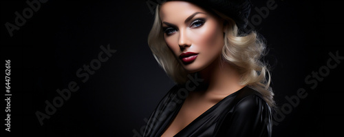 Fashion Portrait on a Dark Background. Beautiful Woman Posing on Black