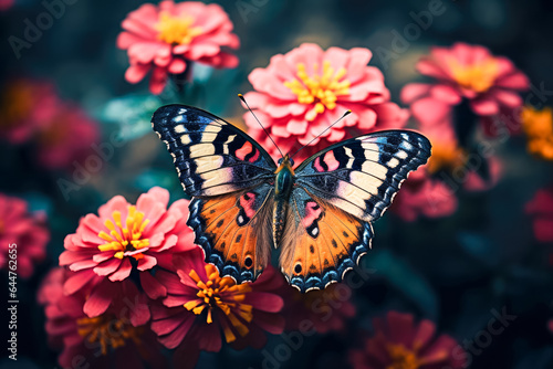 Butterfly on flower with filter effect retro vintage style