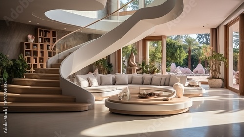 Modern villa entryway with staircase interior design..