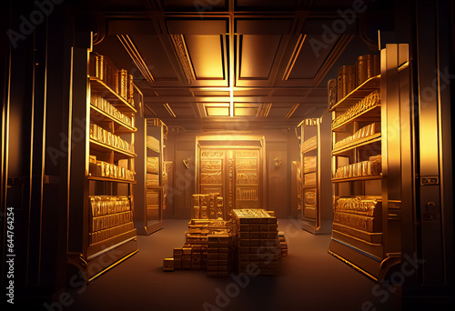 illustration of gold storage in a bank vault financial concept.