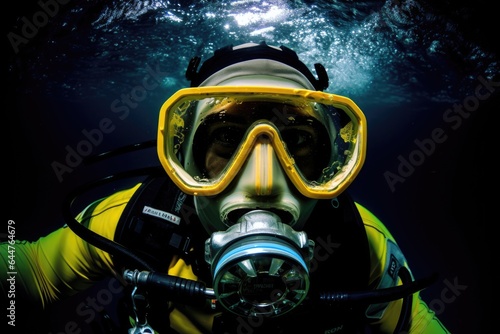 Portrait of a diver under water.