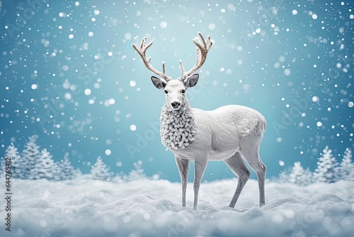 deer in the snow deer in the snow white winter deer with christmas tree on snowy background © Shubham