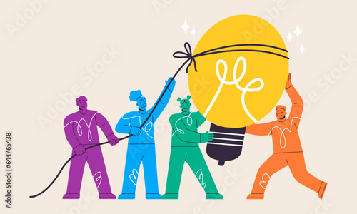 Brainstorming for new idea, teamwork collaboration for business development. Vector illustration