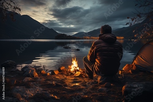 In the heart of nature's beauty, a backpacker sits by the campfire, captivated by the infinite stars that blanket the night