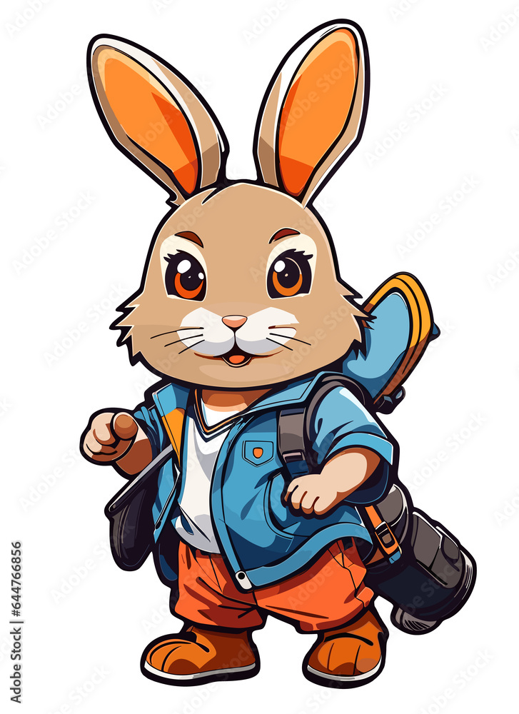 Cute Rabbit Dressed in Adorable Clothes, isolated illustration with transparent background Cute Rabbit Dressed in Adorable Clothes, isolated illustration with transparent background