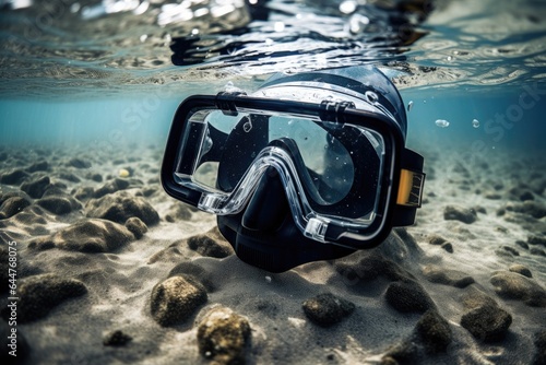Diving mask lying underwater.