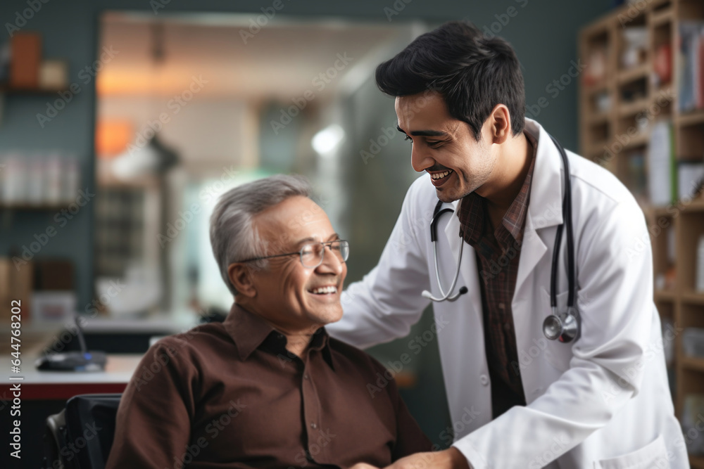 Obraz premium Indian doctor with patient in hospital or clinic