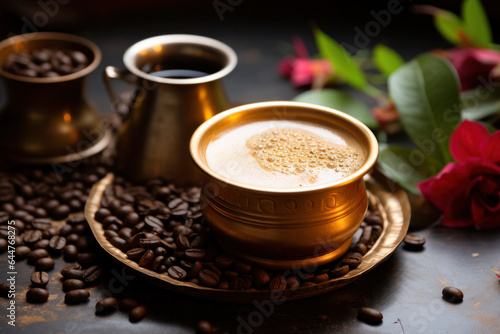 Indian south indian filter coffee, selective focus