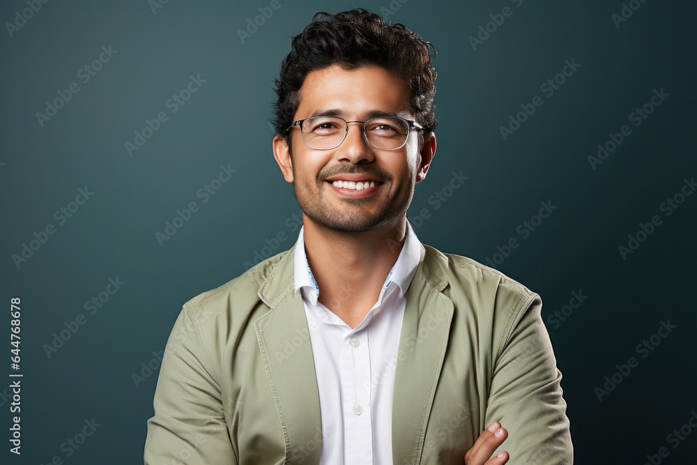 Indian man wears eyeglasses, happy expressions Indian man wears eyeglasses, happy expressions