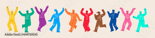 Happy group of people jumping. The concept of happiness, joy and success. Colorful vector illustration