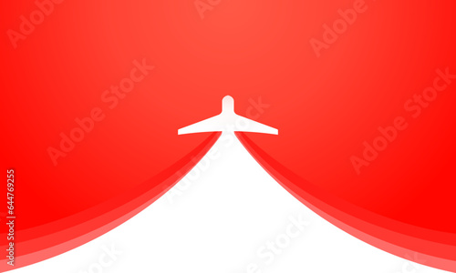A white plane soars into the sky on a red background. Business presentation. Advertising, Banner, and Brochure. Vector illustration.