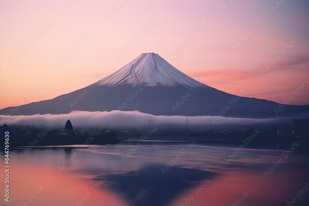 Mount fuji-san at lake kawaguchiko in japan at sunset,