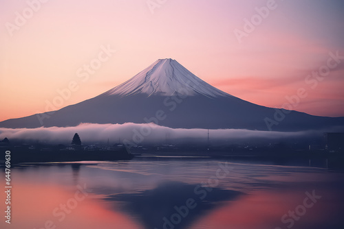 Mount fuji-san at lake kawaguchiko in japan at sunset 