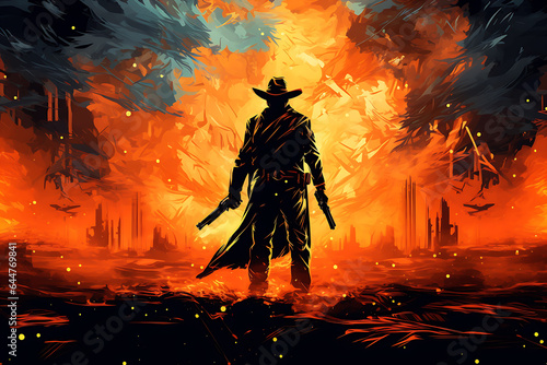 Abstract cowboy illustration art background