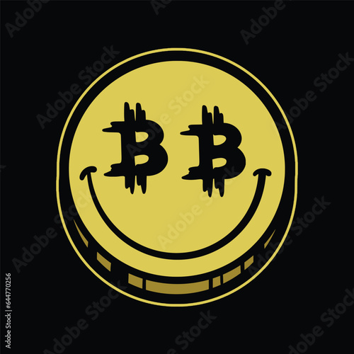 Vector Bitcoin eyes emoticon Streetwear Cartoon Illustration