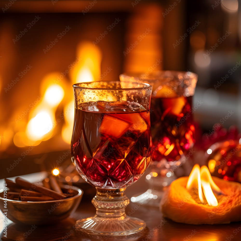 Christmas punch with fireplace in the background