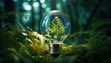 light bulb with green grass on foliage background