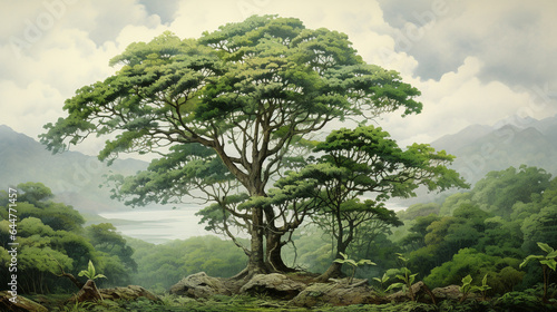 traditional tree in local forest real beauty painting