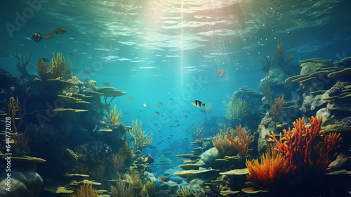 Retro style marine landscape with underwater view