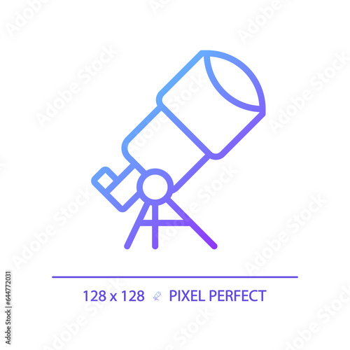 Telescope pixel perfect gradient linear vector icon. Star gazing. Space discovery. Astronomy education. Thin line color symbol. Modern style pictogram. Vector isolated outline drawing