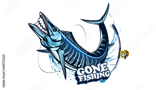 Vector Illustration of a wahoo. Acanthocybium solandri. A scombrid fish jumping up viewed from the side set on isolated white background done in retro style.