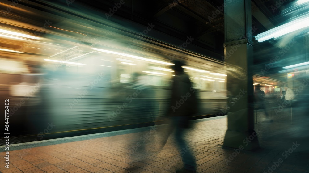 Blurred image of people waiting for subway at night Blurred image of people waiting for subway at night