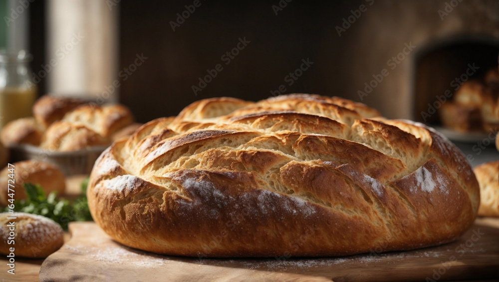 Pane appena uscito dal forno su un tavolo di legno Pane appena uscito dal forno su un tavolo di legno