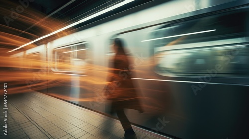 Blurred image of people waiting for subway at night
