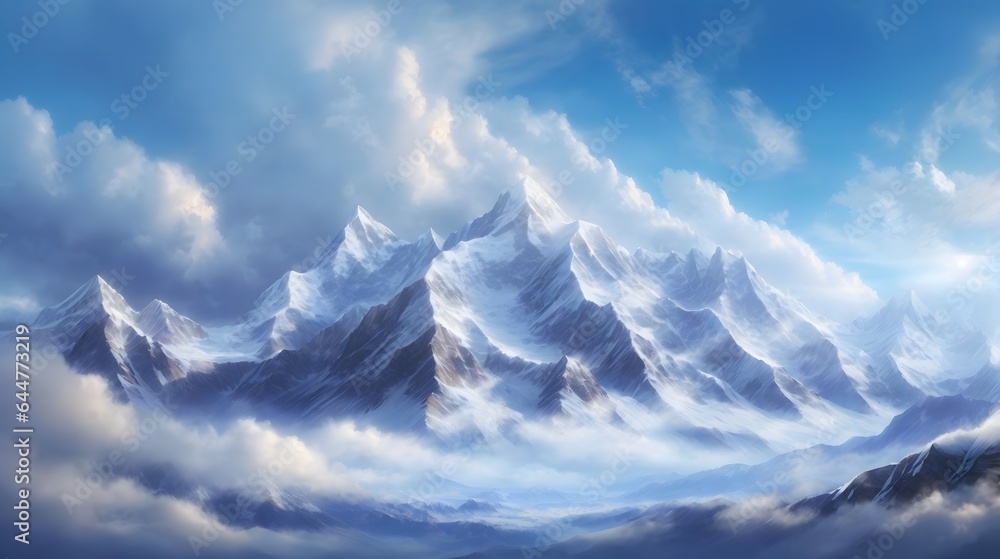 Obraz premium Mountain Landscape with Cloudy Sky majestic mountain sky background with clouds Sky Background Majestic Cloudy Mountain View AI Generative