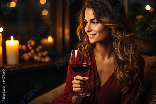 Young female in a romantic wine restaurant
