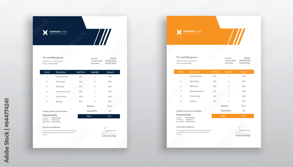 modern and minimal invoice template design