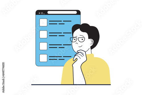 Wallpaper Mural Online survey concept with people scene in flat web design. Man thinking and answering exam in quiz form, voting in questionnaire. Vector illustration for social media banner, marketing material. Torontodigital.ca