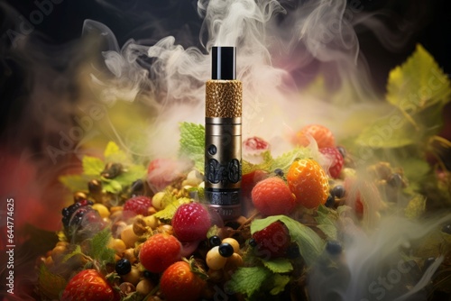 Fototapeta Naklejka Na Ścianę i Meble -  E cigarette for vaping fruits liquid. Generate Ai