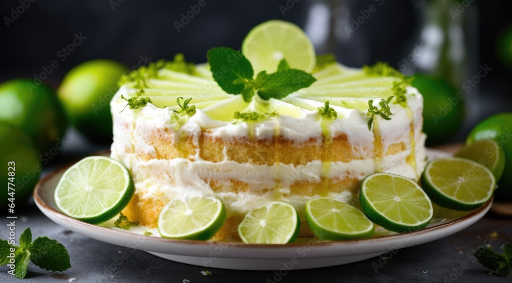 Delicious lime cake with fresh lime slices Delicious lime cake with fresh lime slices